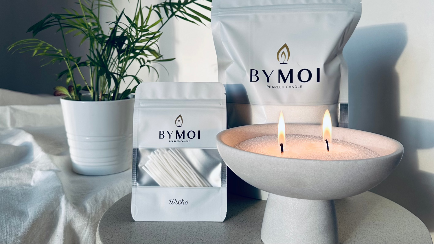 Pärlljus naturell vit + 15 vekar, 250g - BYMOI